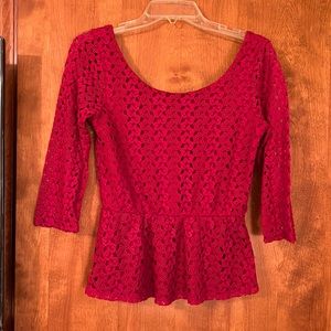 Dark red crochet detail peplum top
